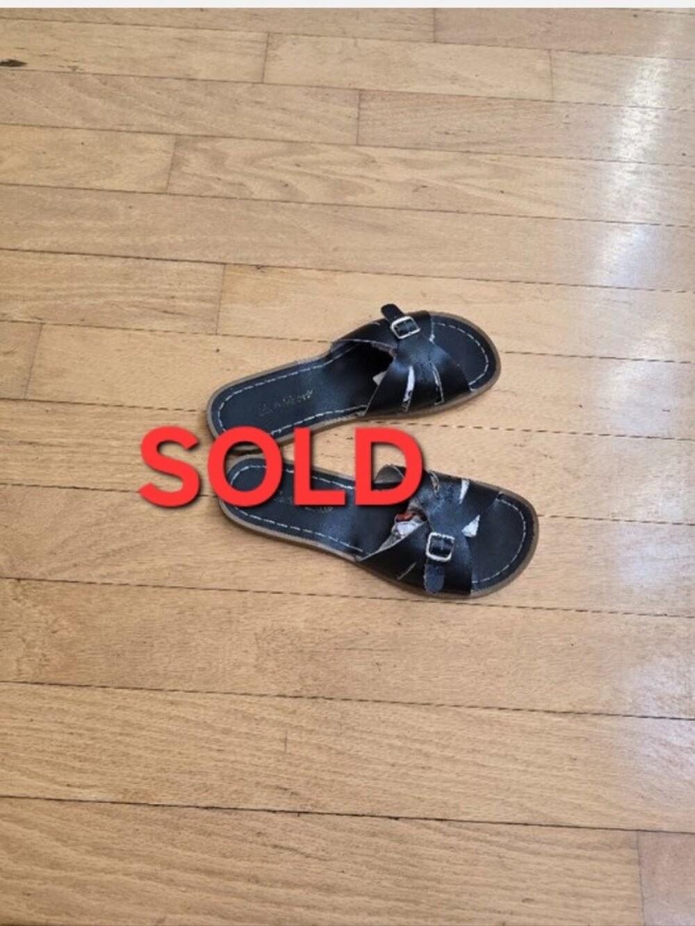 Salt Water by Hoy Shoes | Classic black leather minimalist slide sandals | WMS 7